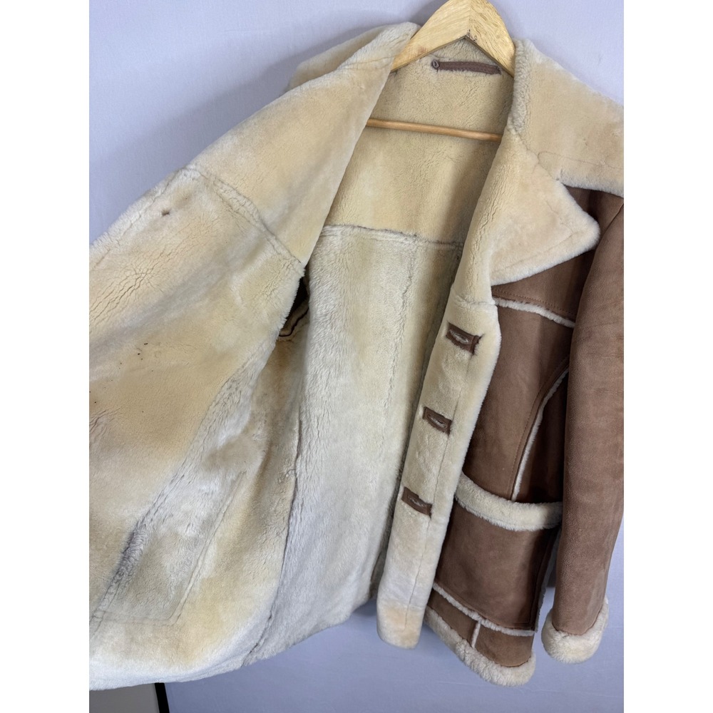 Vintage Tan Shearling Sheepskin Leather Suede Coat Women XL/2XL Men L - Picture 10 of 16